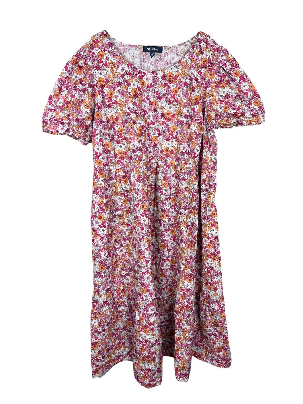 Modcloth Plus Size Vibrant Novelty Printed Puff Sleeve Cotton Maxi Dress 3X